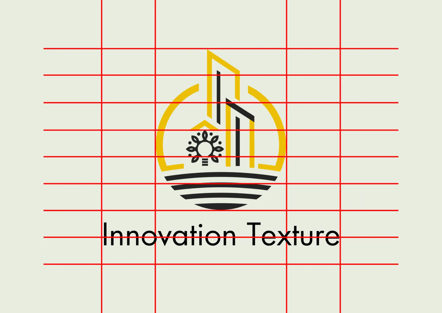 The Innovation Texture stacked lockup with red horizontal and vertical construction lines over the icon and the name