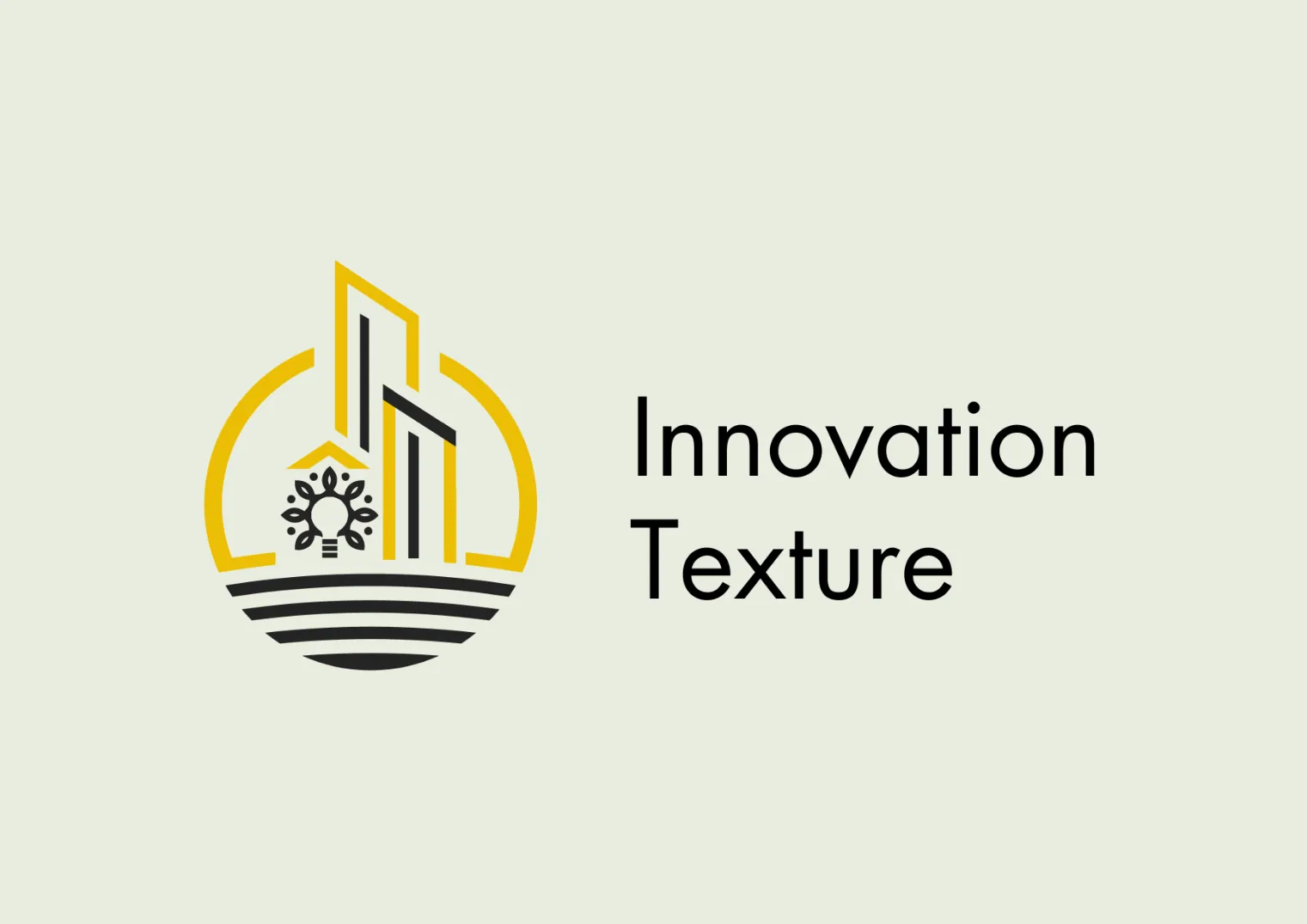 Innovation Texture horizontal lockup: the yellow and charcoal icon beside the name set on two lines, on a pale sage background