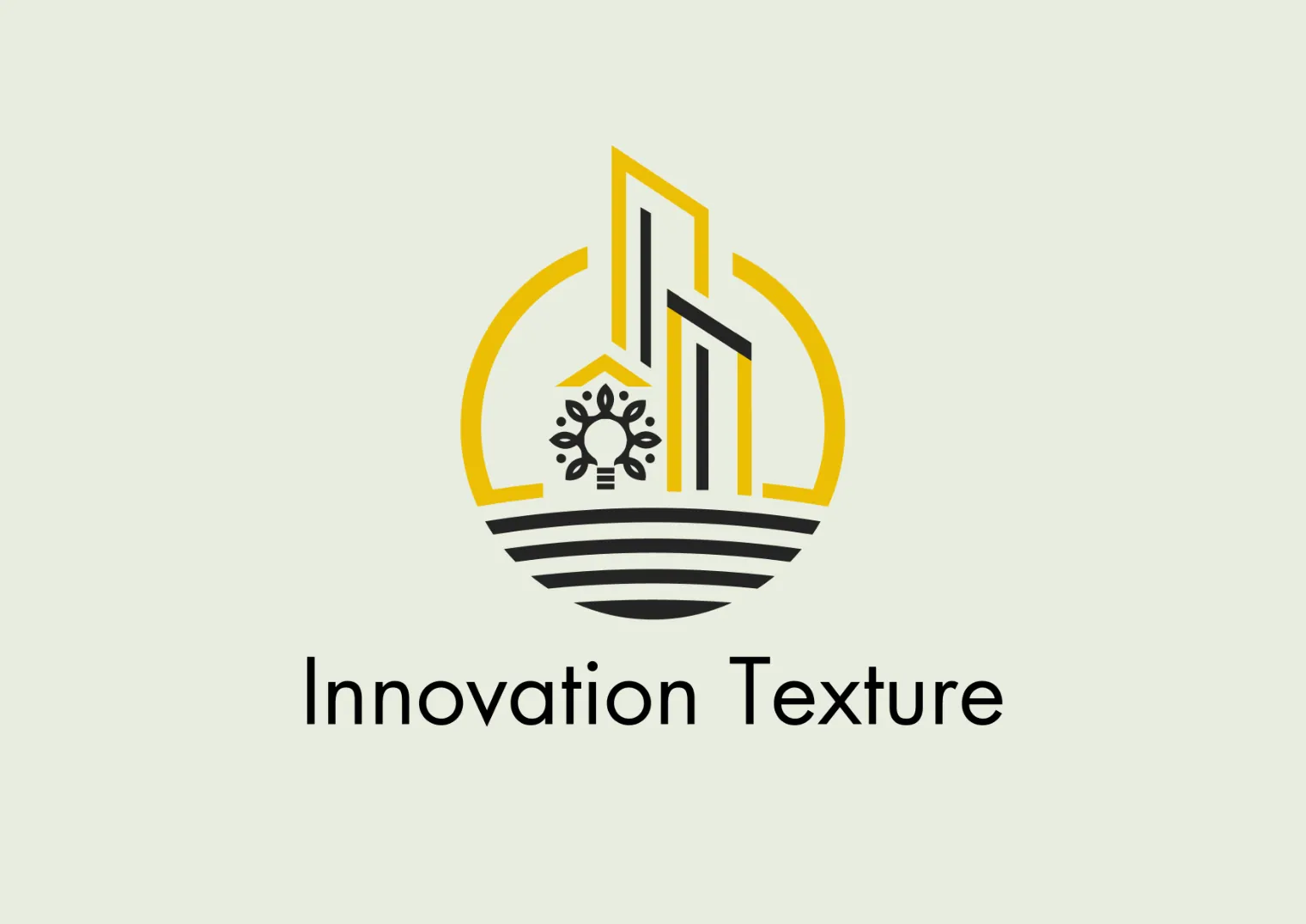 Innovation Texture stacked lockup: the yellow and charcoal icon above the name in a thin sans serif, on a pale sage background